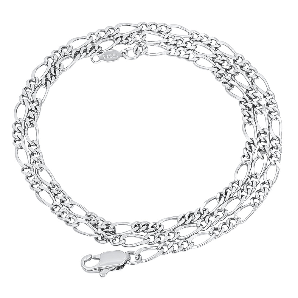 3mm Rhodium Plated Flat Figaro Chain Necklace