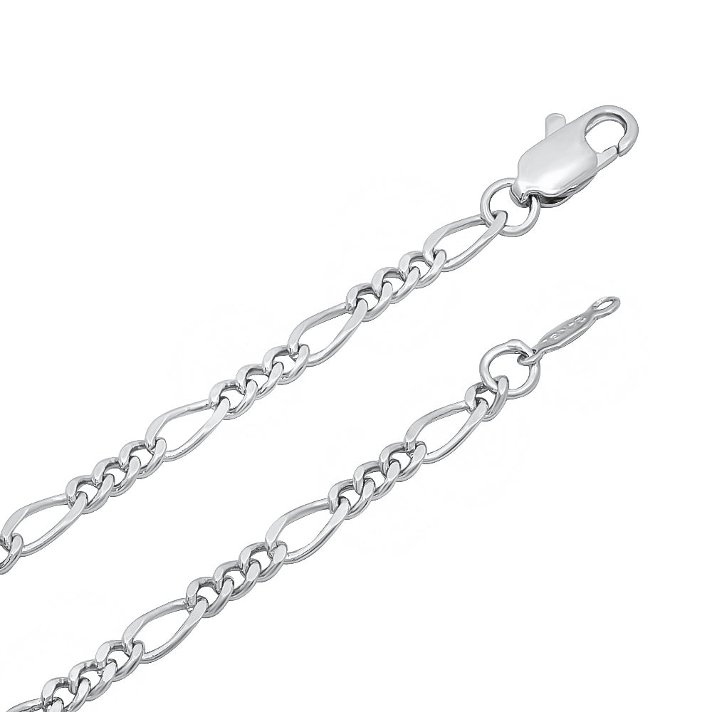 3mm Rhodium Plated Flat Figaro Chain Necklace