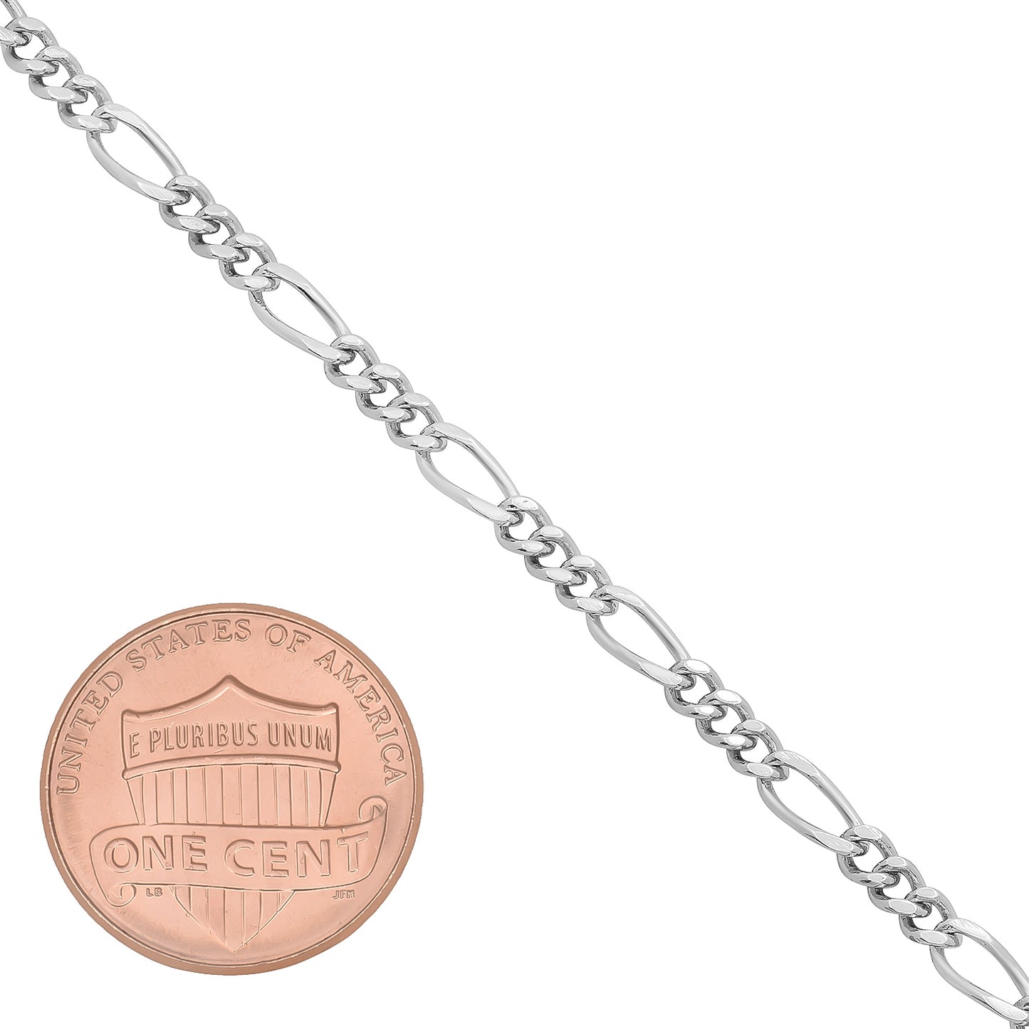 3mm Rhodium Plated Flat Figaro Chain Necklace