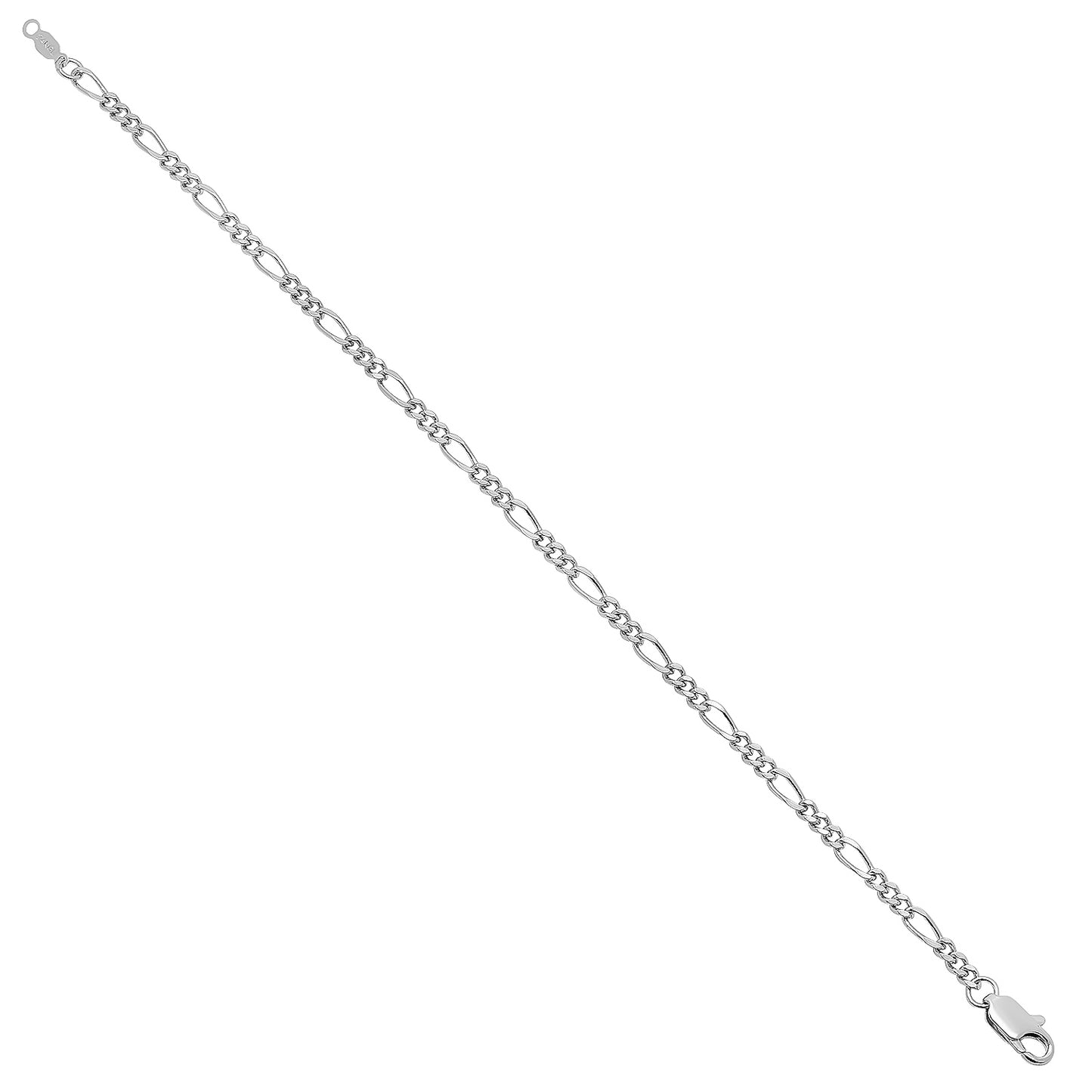 3mm Rhodium Plated Flat Figaro Chain Necklace