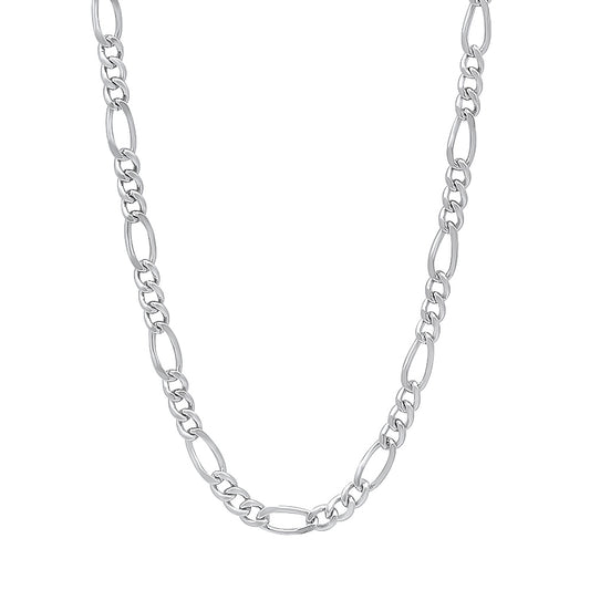 3.7mm Rhodium Plated Flat Figaro Chain Necklace