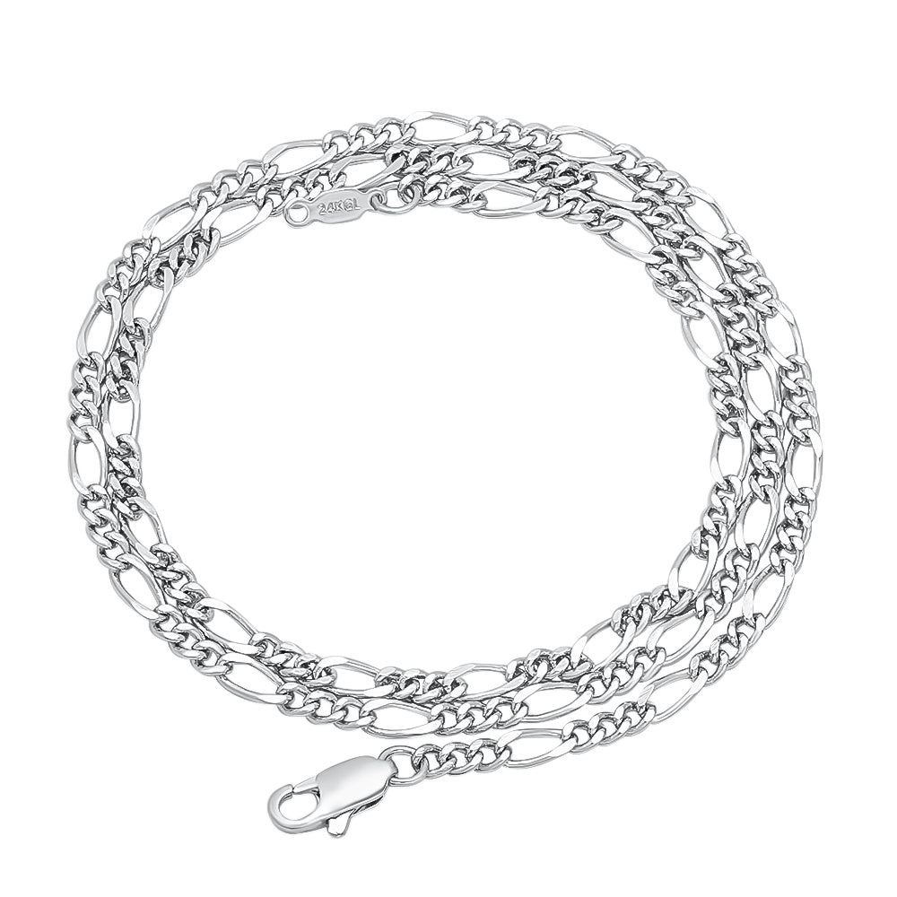 3.7mm Rhodium Plated Flat Figaro Chain Necklace