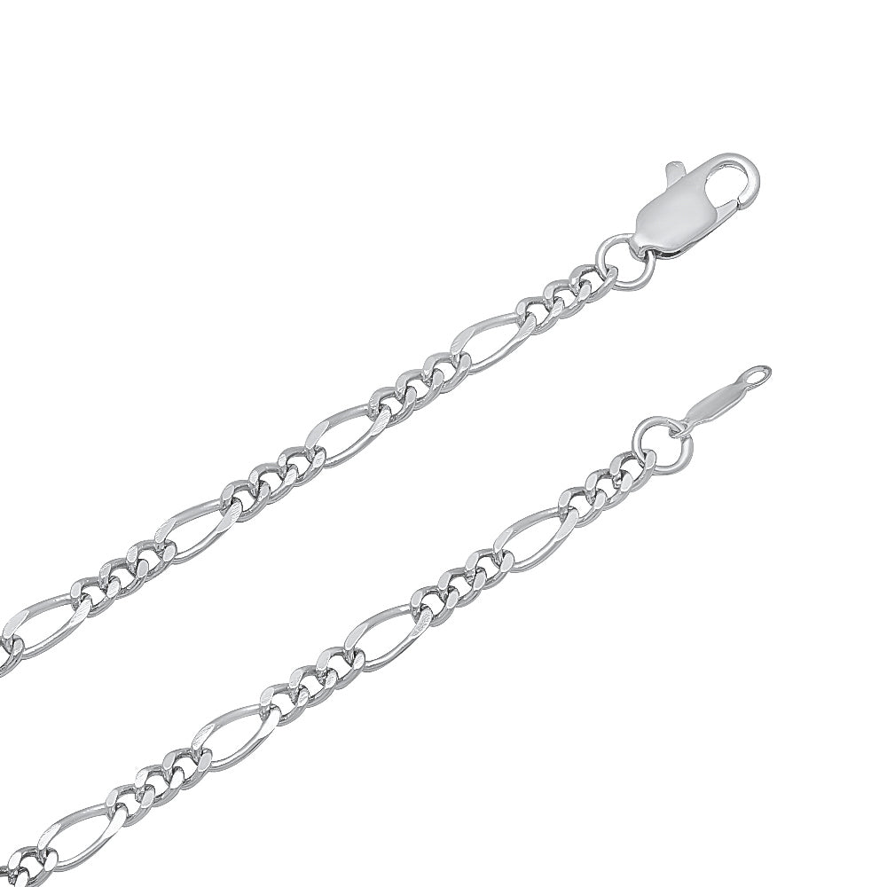 3.7mm Rhodium Plated Flat Figaro Chain Necklace