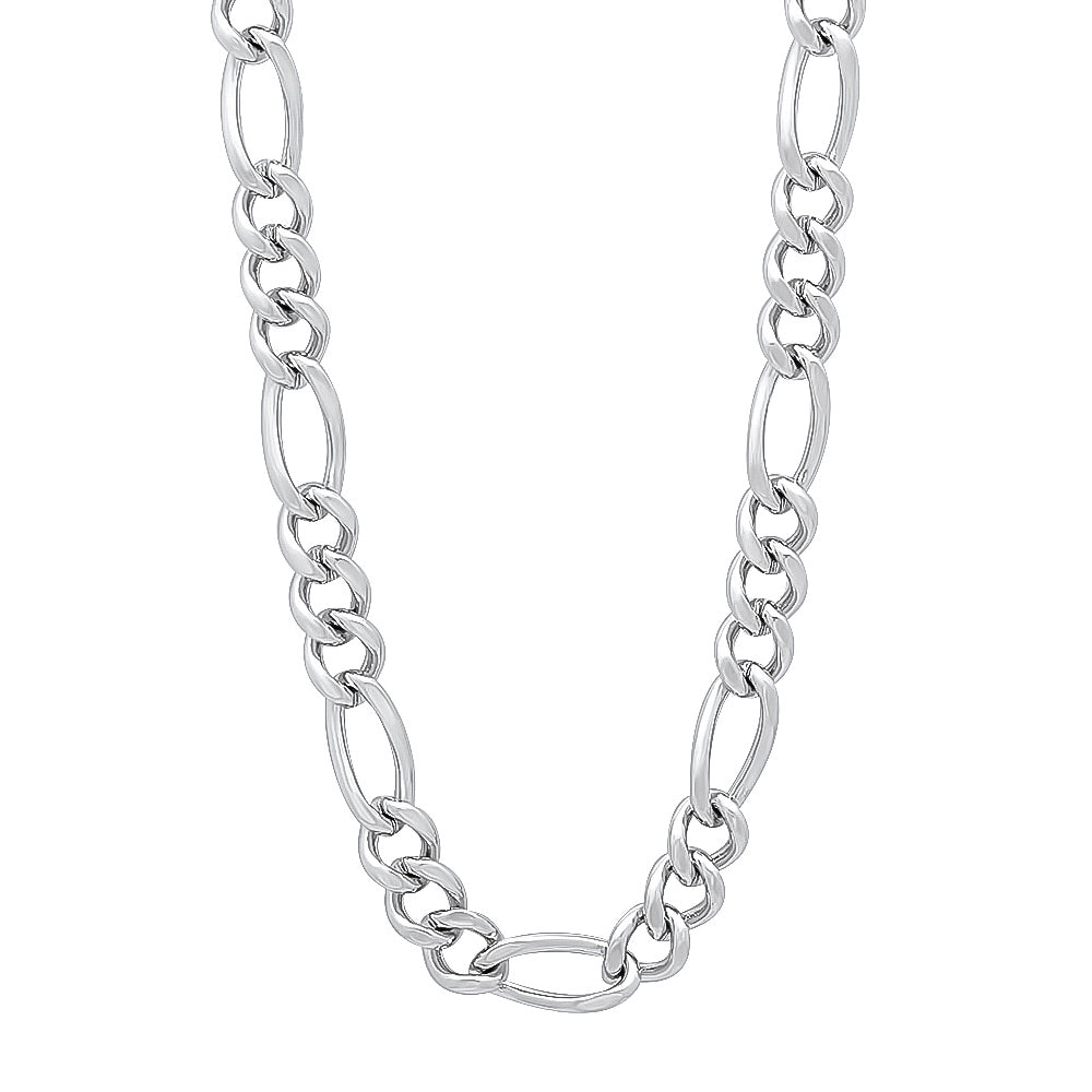 4.6mm Rhodium Plated Flat Figaro Chain Necklace