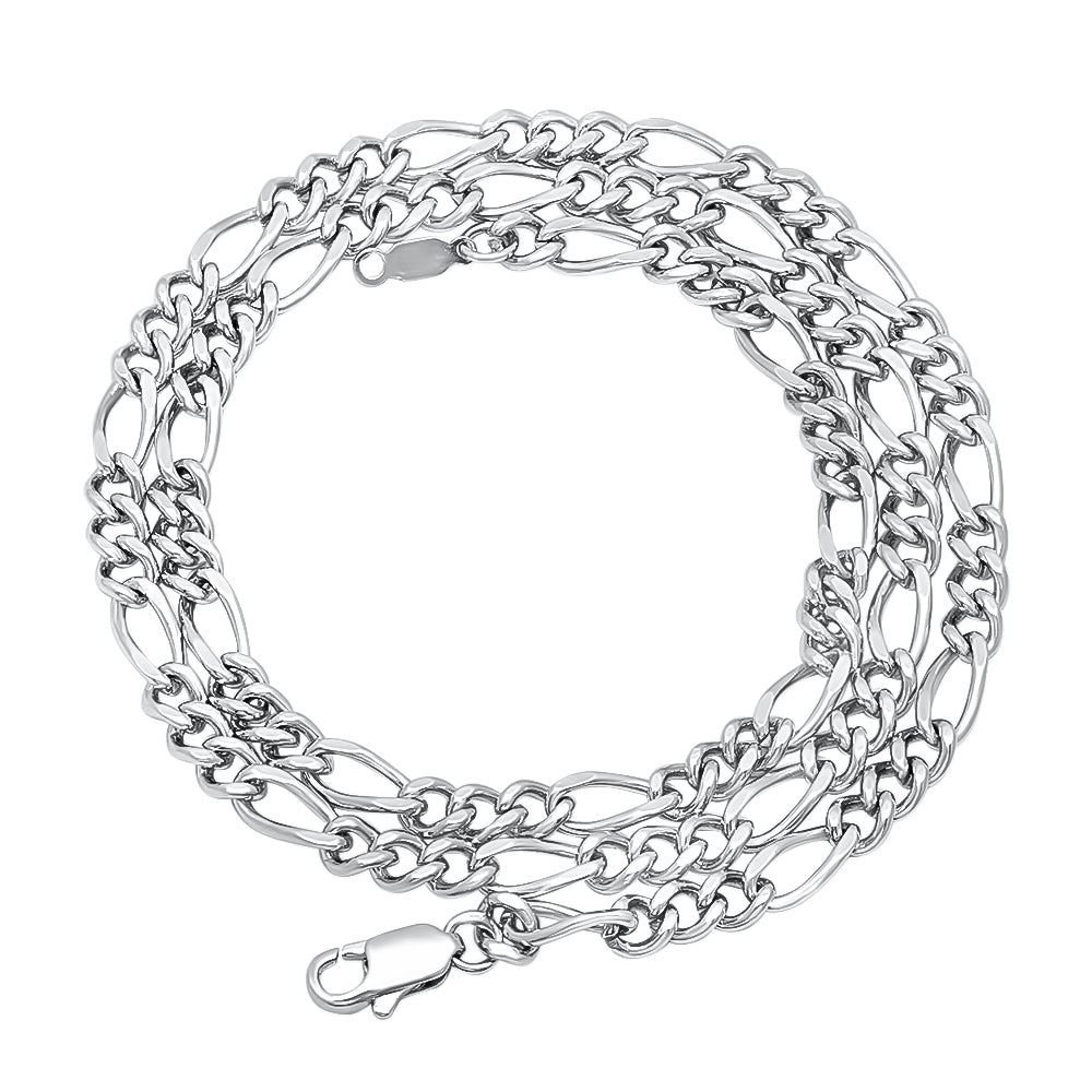 4.6mm Rhodium Plated Flat Figaro Chain Necklace