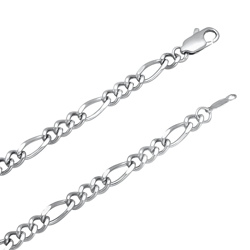 4.6mm Rhodium Plated Flat Figaro Chain Necklace