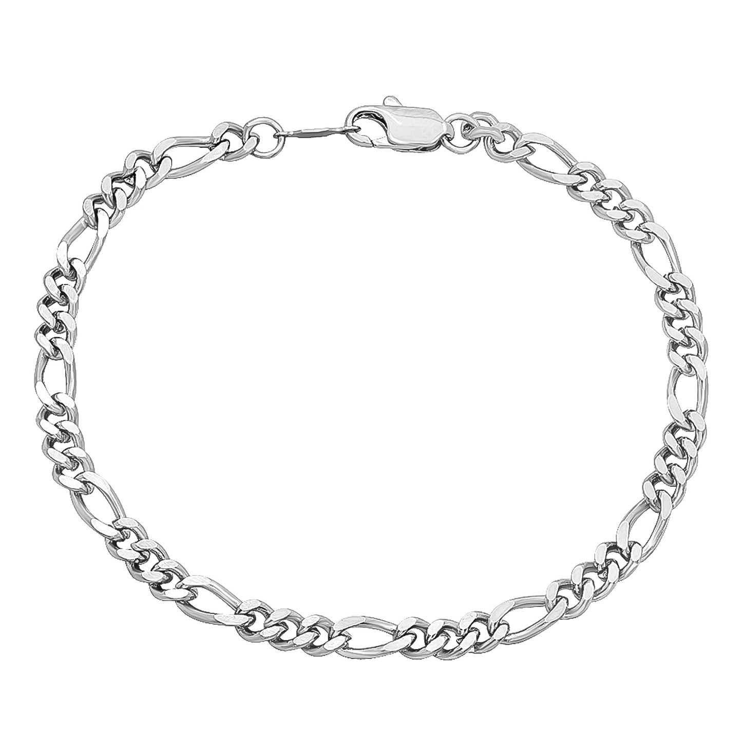 4.6mm Rhodium Plated Flat Figaro Chain Necklace