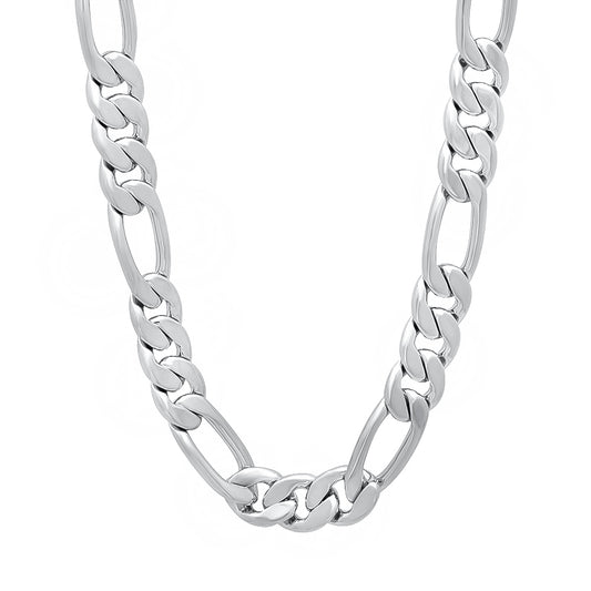 7mm Rhodium Plated Flat Figaro Chain Necklace