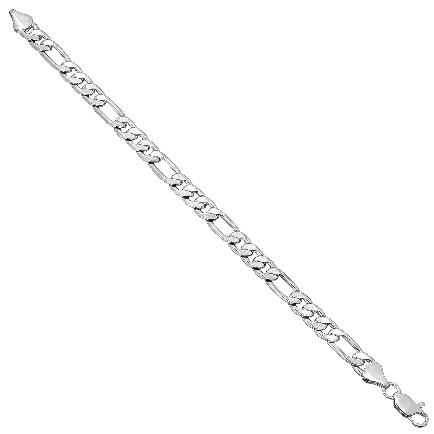 7mm Rhodium Plated Flat Figaro Chain Bracelet (SKU: RL-009BB)
