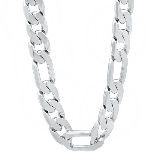 12mm Rhodium Plated Flat Figaro Chain Necklace