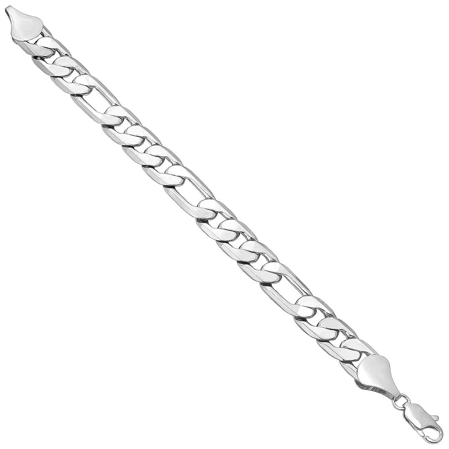 12mm Rhodium Plated Flat Figaro Chain Bracelet (SKU: RL-009FB)