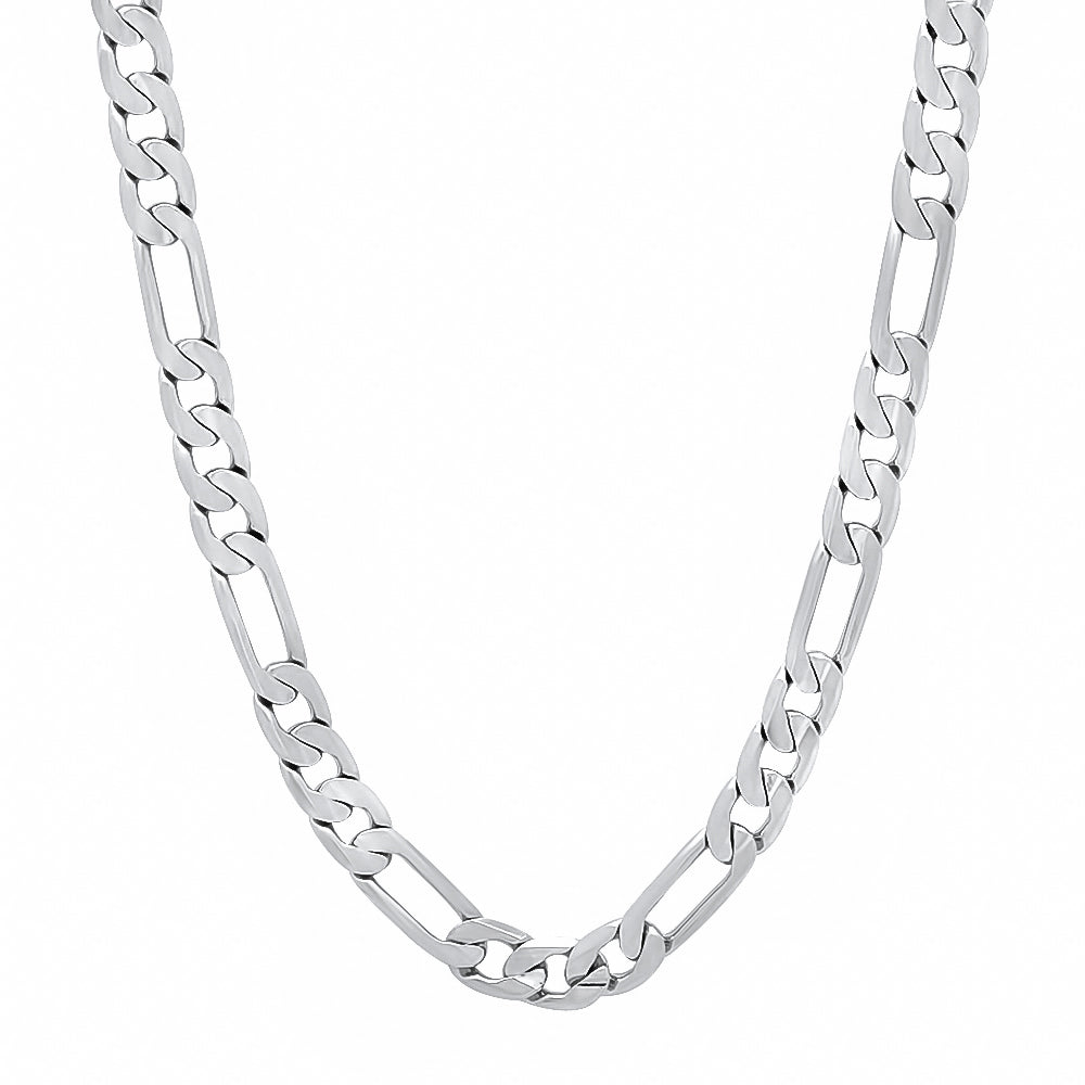 4mm Rhodium Plated Flat Figaro Chain Necklace