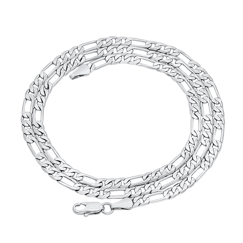 4mm Rhodium Plated Flat Figaro Chain Necklace