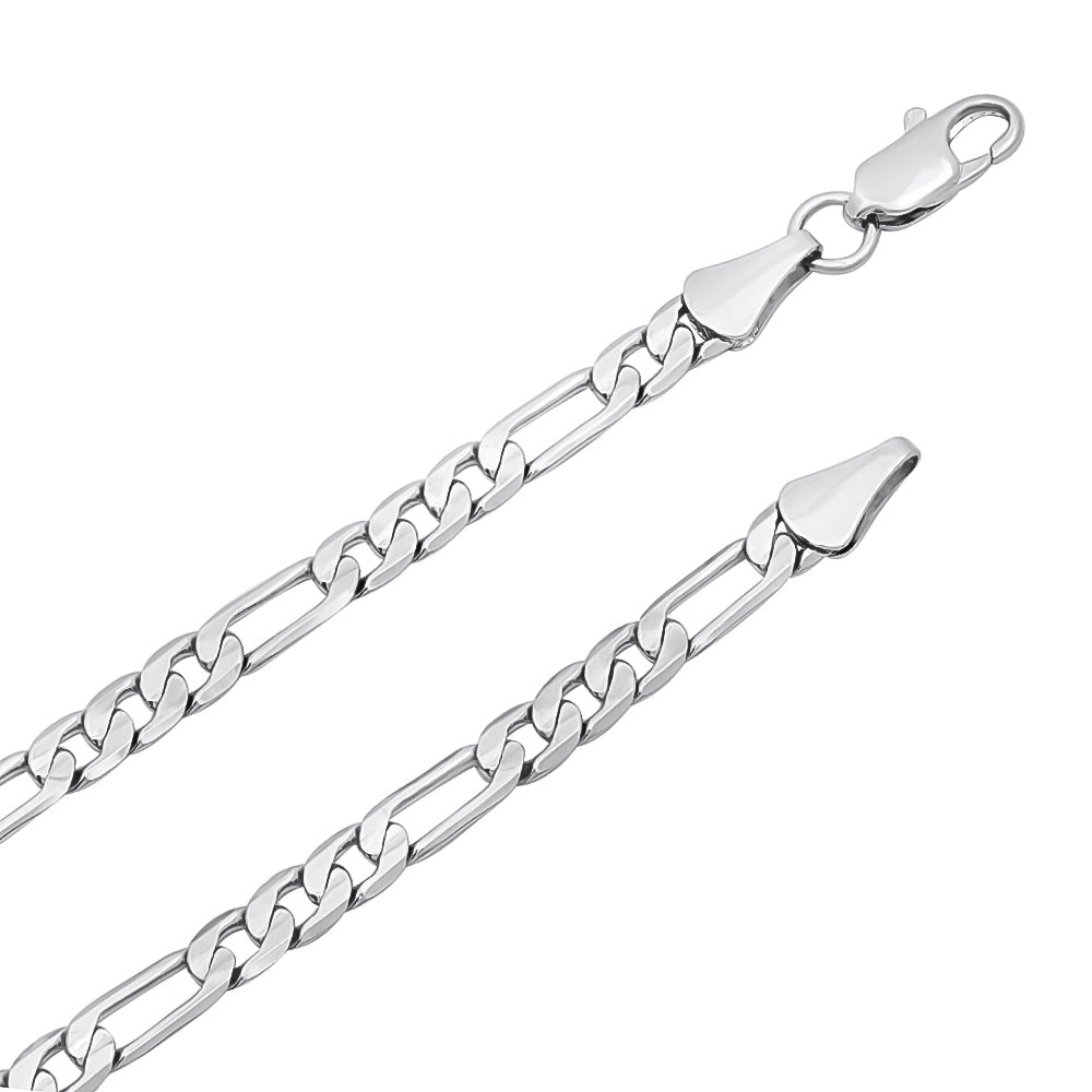 4mm Rhodium Plated Flat Figaro Chain Necklace