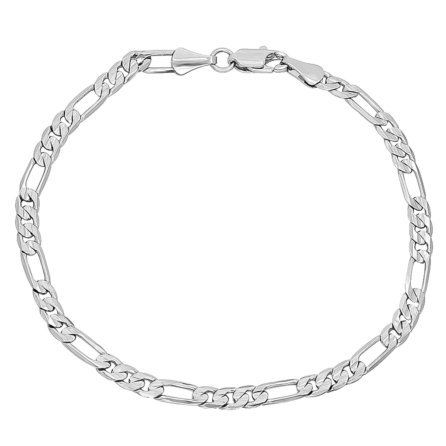 4mm Rhodium Plated Flat Figaro Chain Necklace