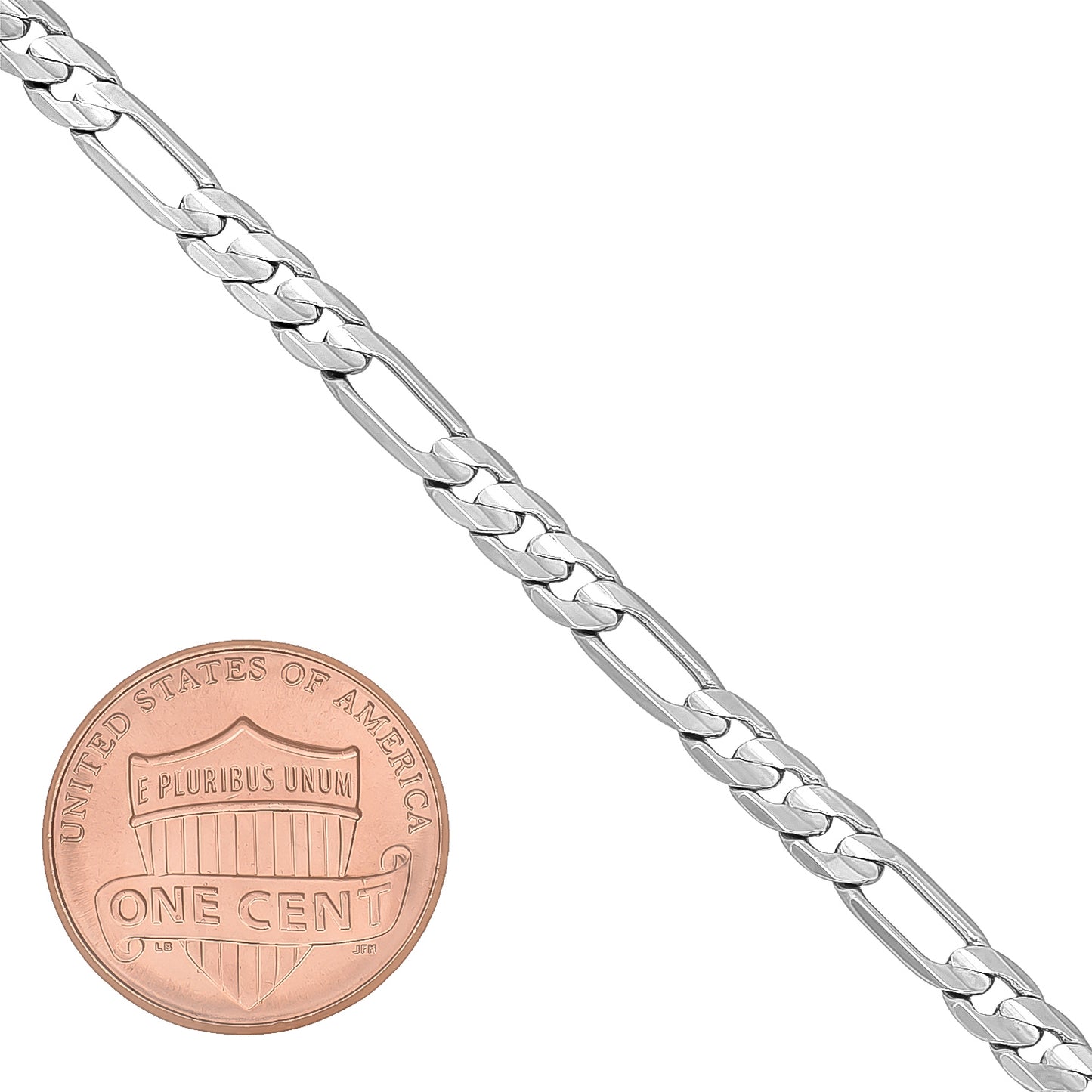 4mm Rhodium Plated Flat Figaro Chain Necklace