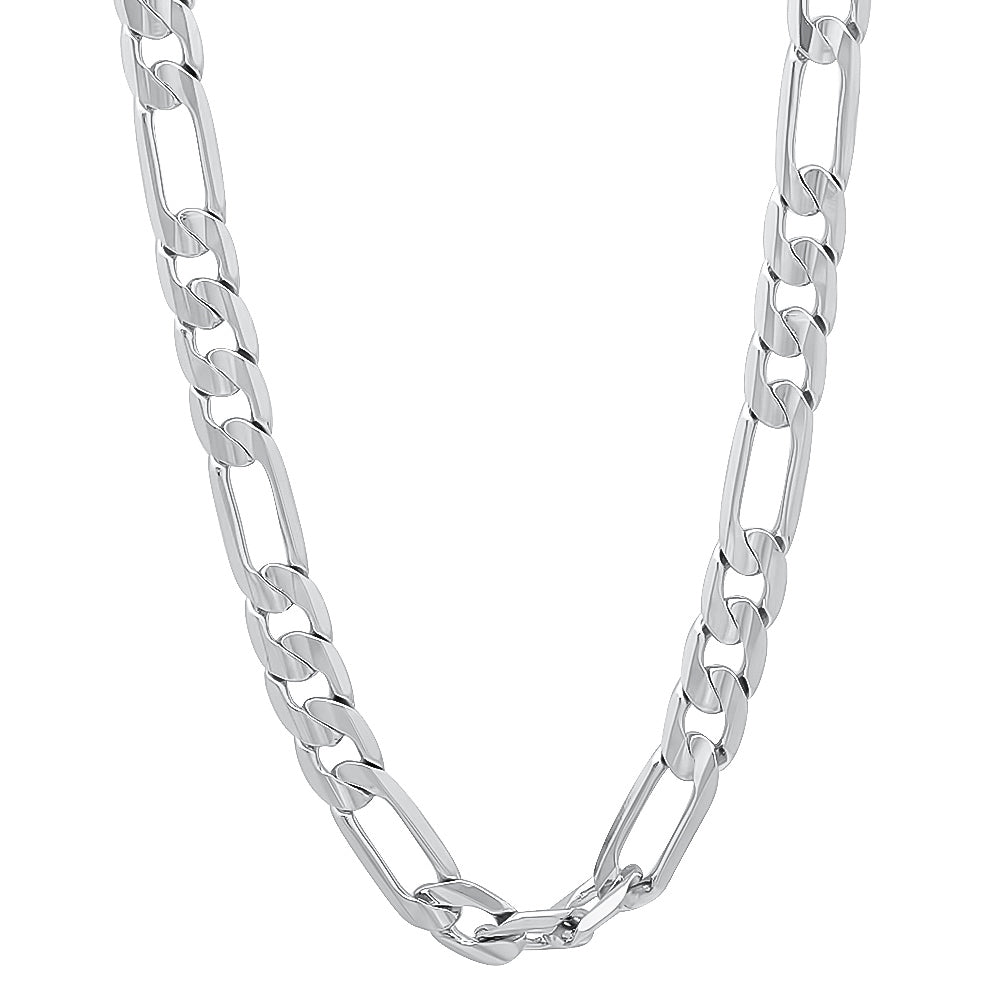 5.5mm Rhodium Plated Flat Figaro Chain Necklace