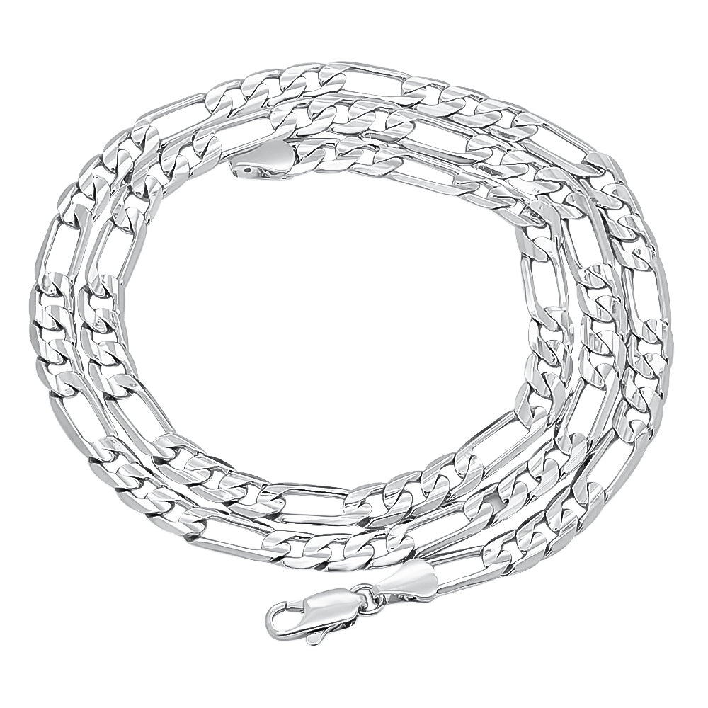 5.5mm Rhodium Plated Flat Figaro Chain Necklace