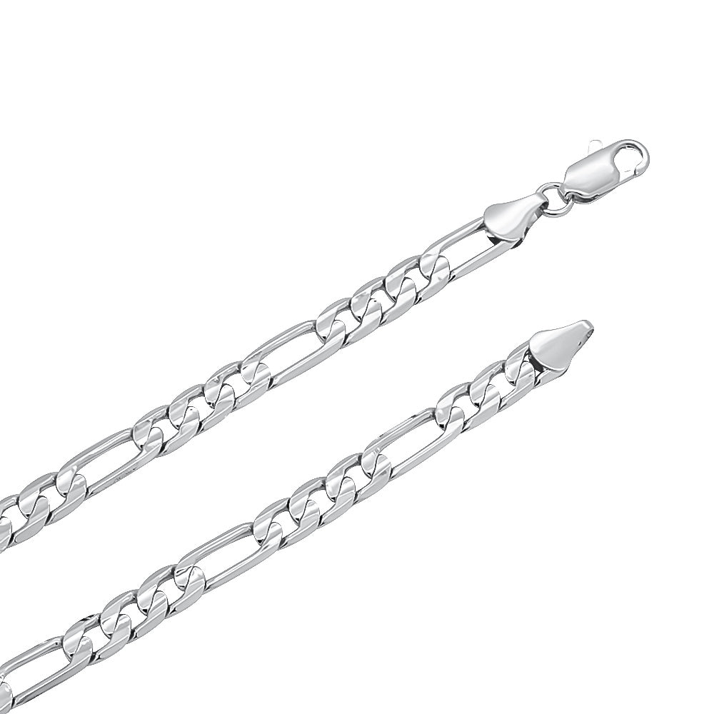 5.5mm Rhodium Plated Flat Figaro Chain Necklace