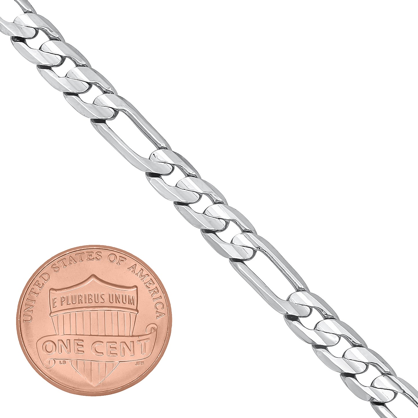 5.5mm Rhodium Plated Flat Figaro Chain Necklace