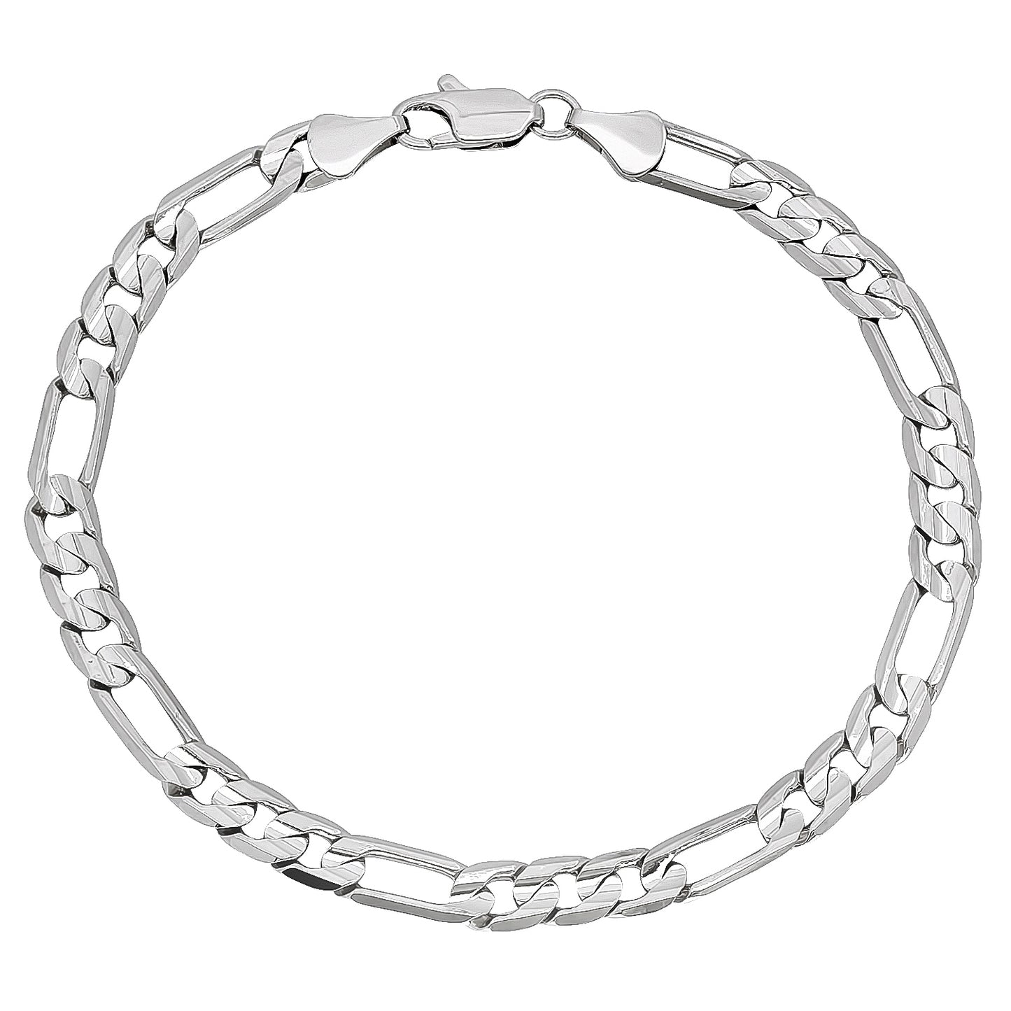 5.5mm Rhodium Plated Flat Figaro Chain Necklace