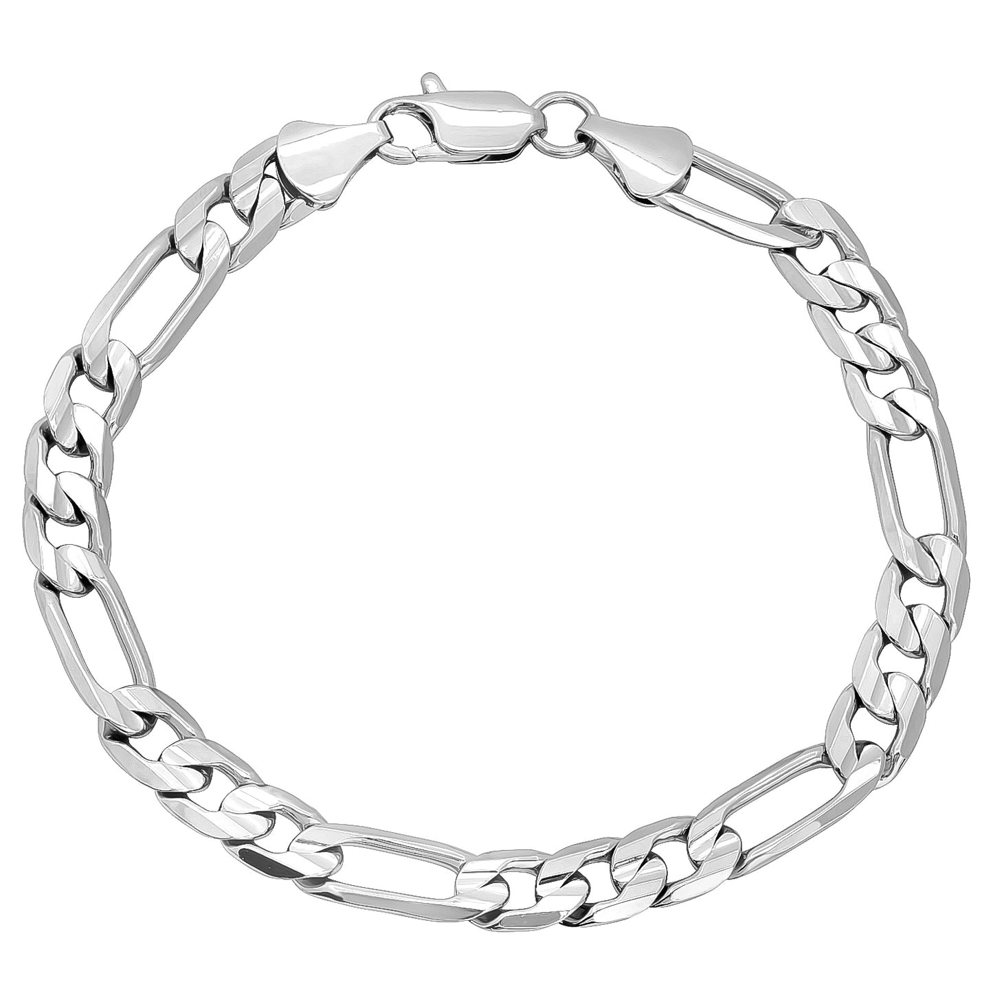 7mm Rhodium Plated Flat Figaro Chain Bracelet (SKU: RL-010DB)