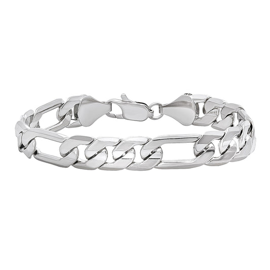 10mm Rhodium Plated Flat Figaro Chain Bracelet