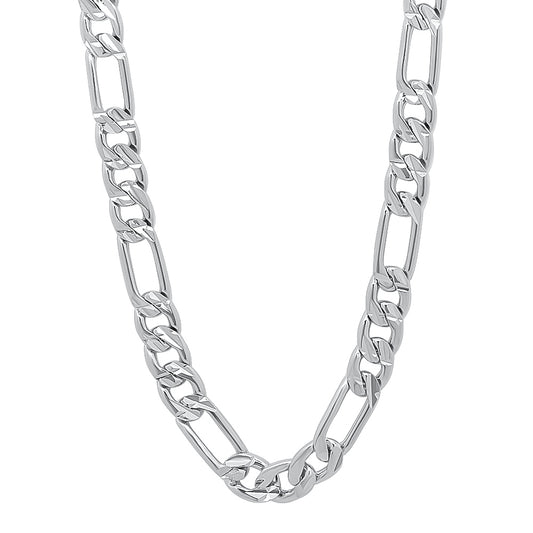 5.8mm Diamond-Cut Rhodium Plated Flat Figaro Chain Necklace