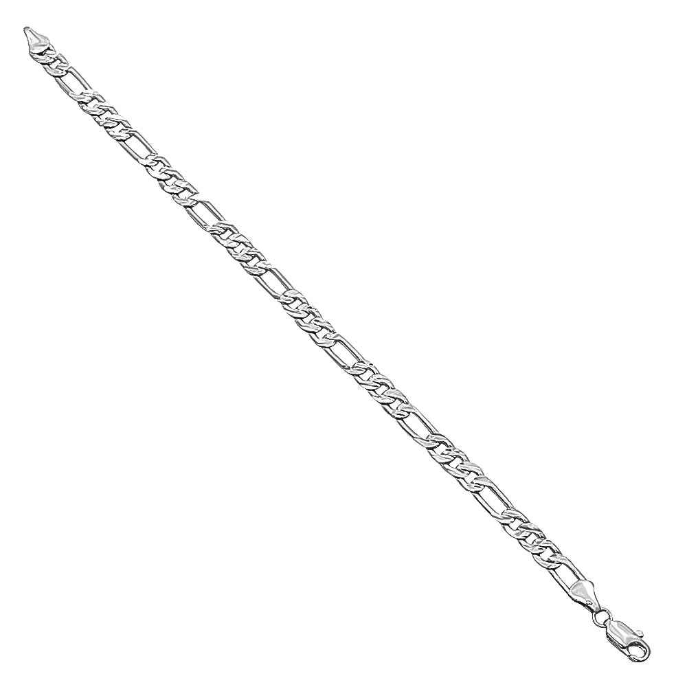 5.5mm Diamond-Cut Rhodium Plated Flat Figaro Chain Bracelet