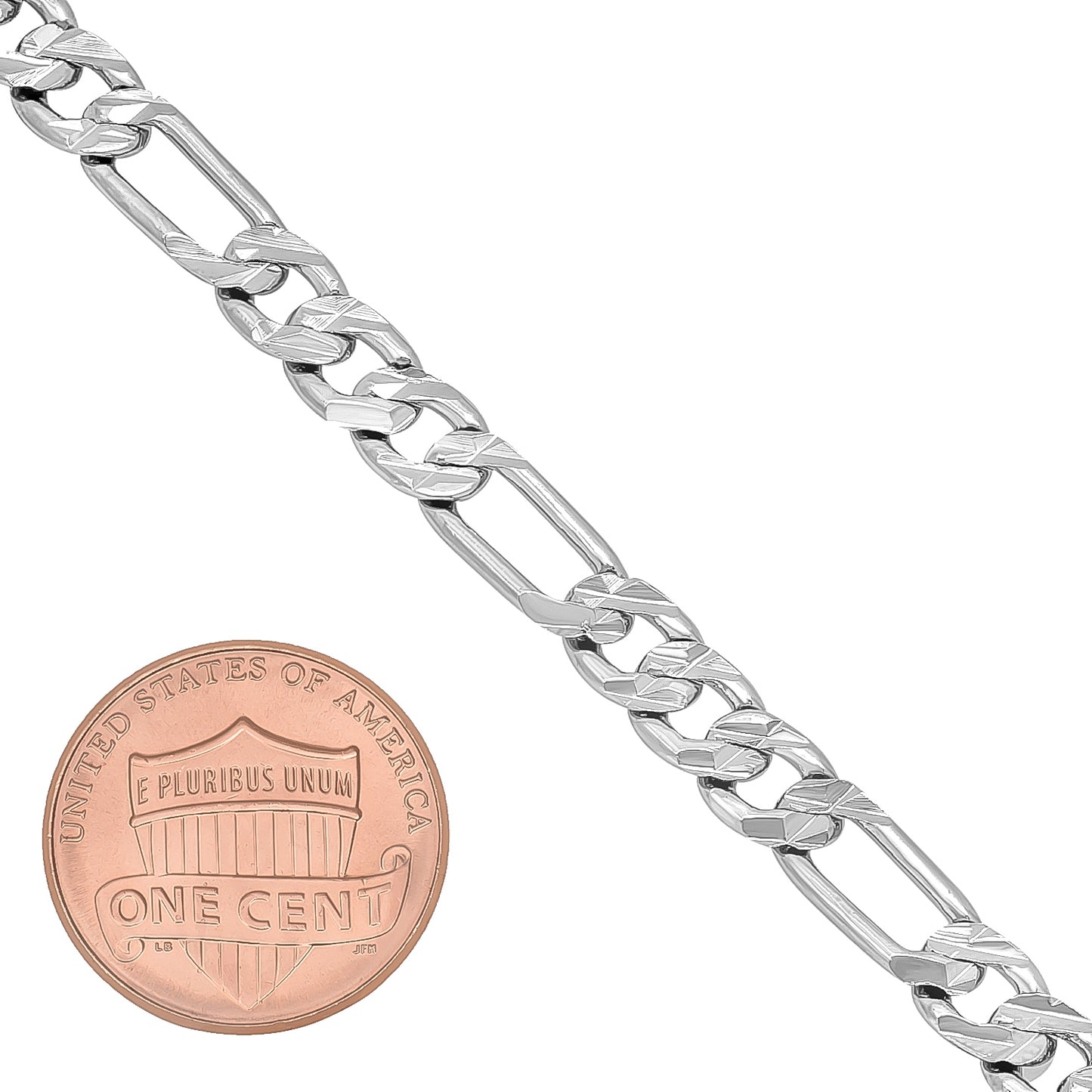 5.5mm Diamond-Cut Rhodium Plated Flat Figaro Chain Bracelet (SKU: RL-010GB)