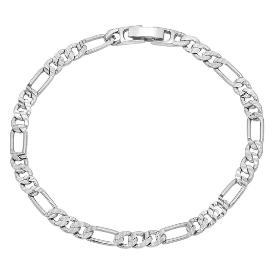 4.5mm Diamond-Cut Rhodium Plated Flat Figaro Chain Necklace