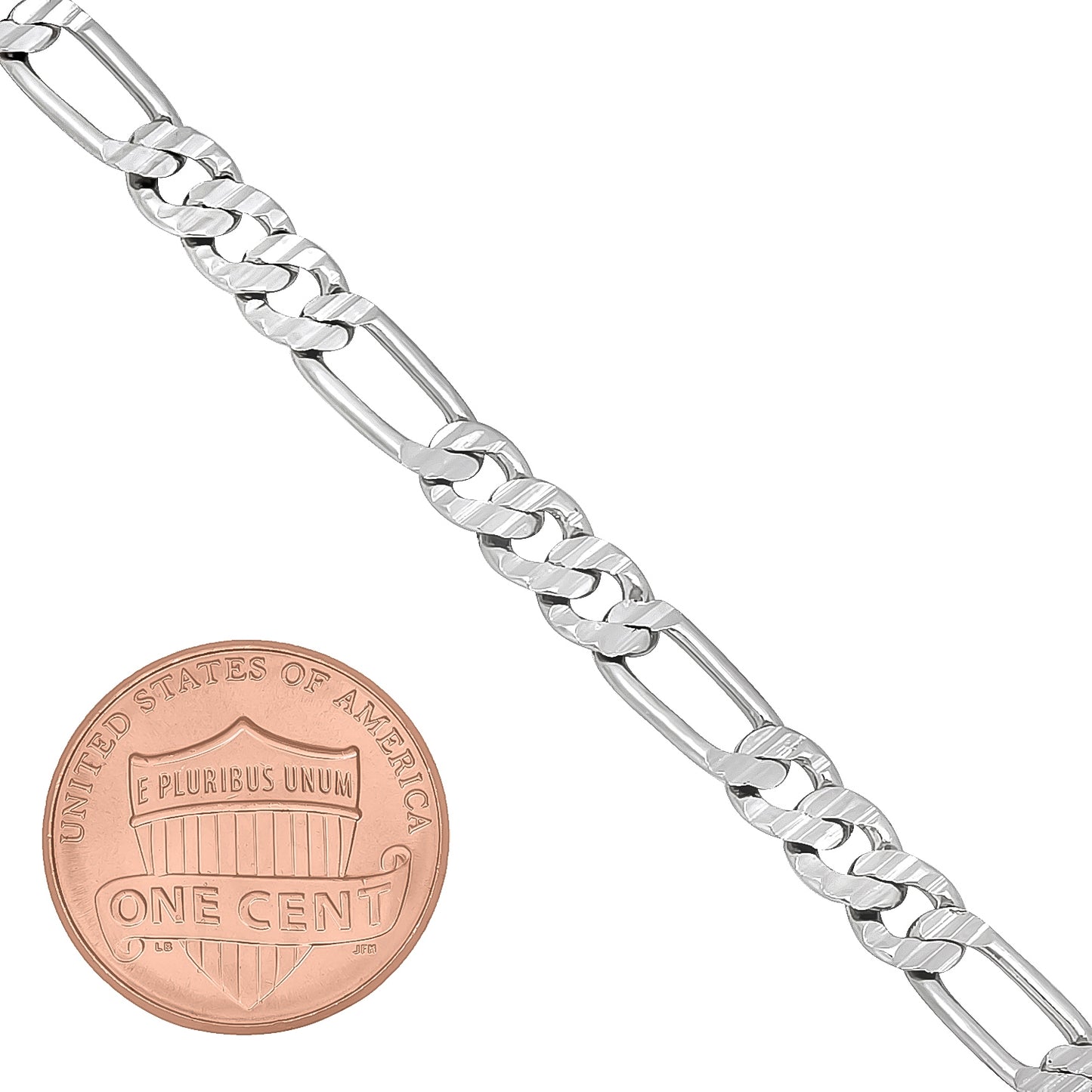 4.5mm Diamond-Cut Rhodium Plated Flat Figaro Chain Necklace