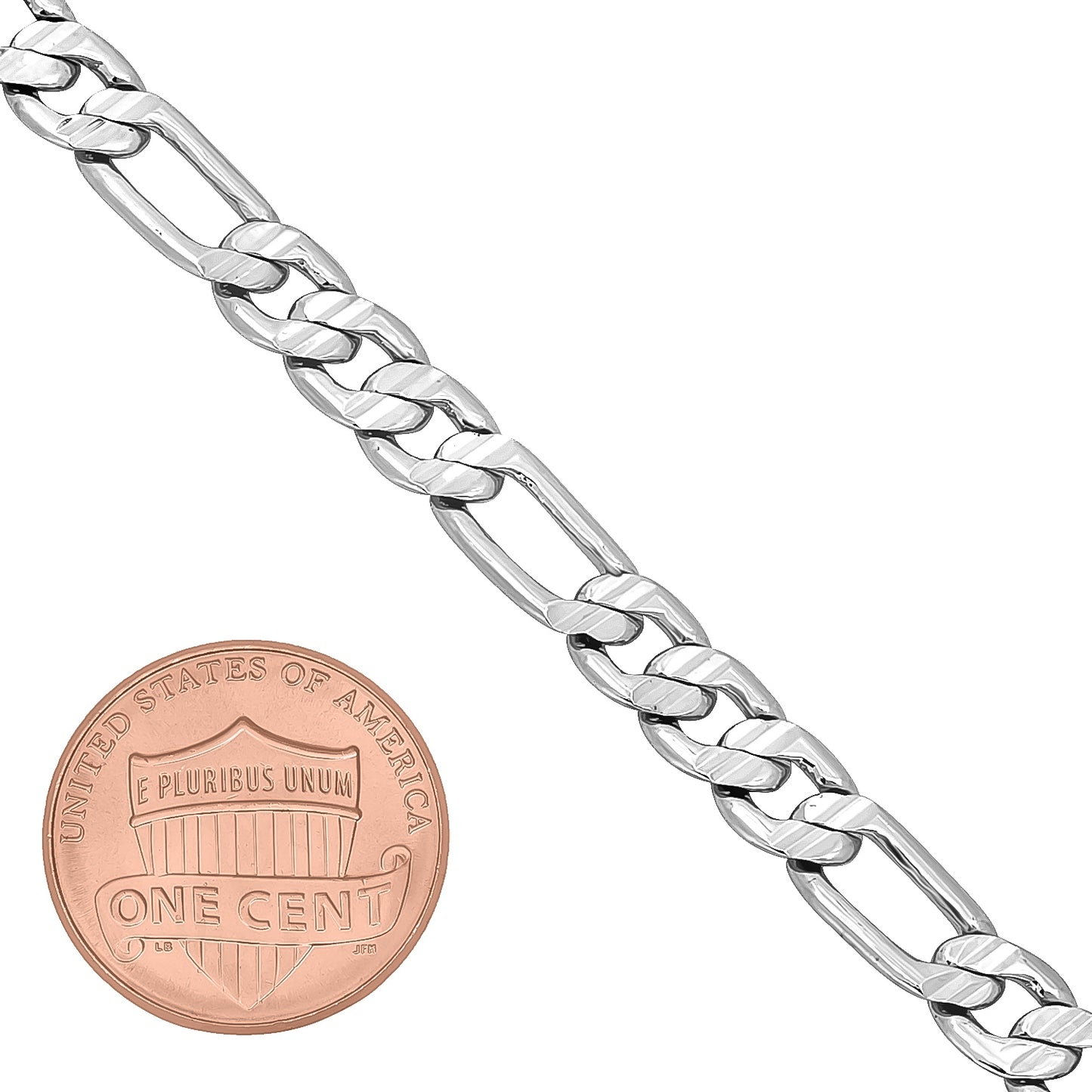 6mm Diamond-Cut Rhodium Plated Flat Figaro Chain Bracelet