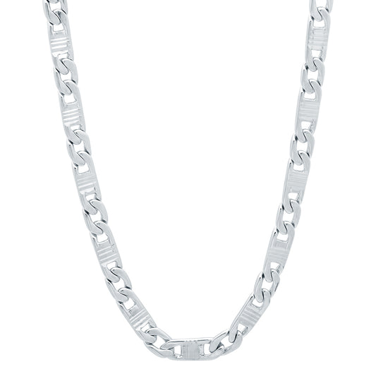 4mm Rhodium Plated Flat Mariner Chain Necklace