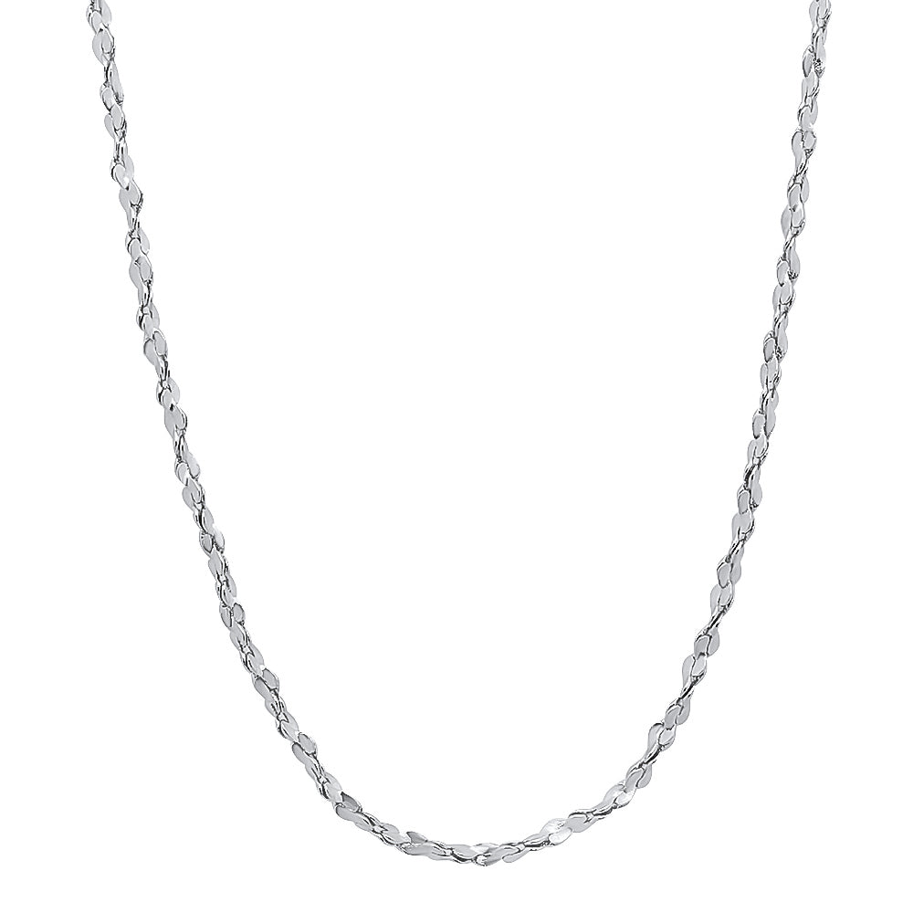 2mm Rhodium Plated Twisted Singapore Chain Necklace