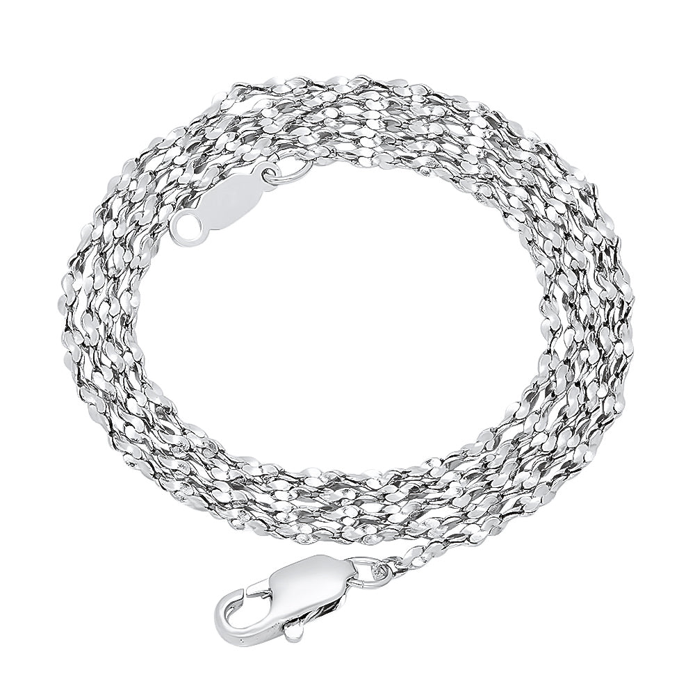 2mm Rhodium Plated Twisted Singapore Chain Necklace