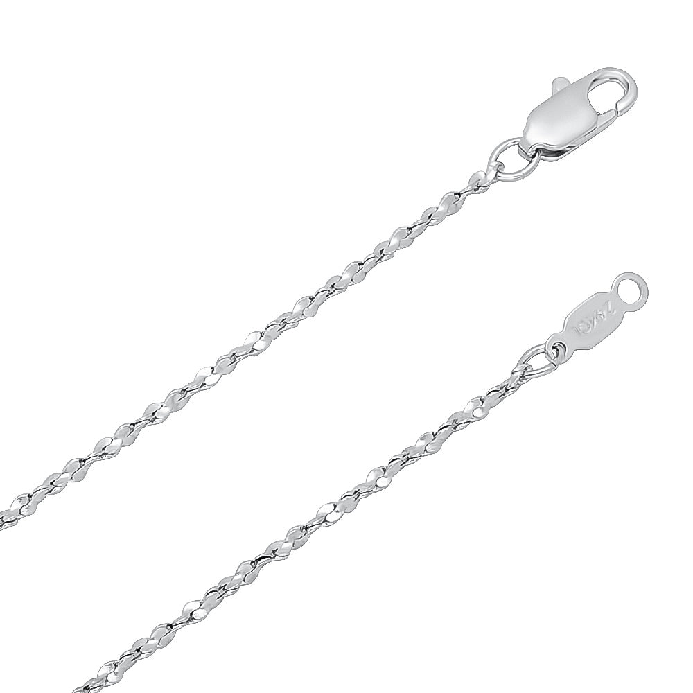 2mm Rhodium Plated Twisted Singapore Chain Necklace