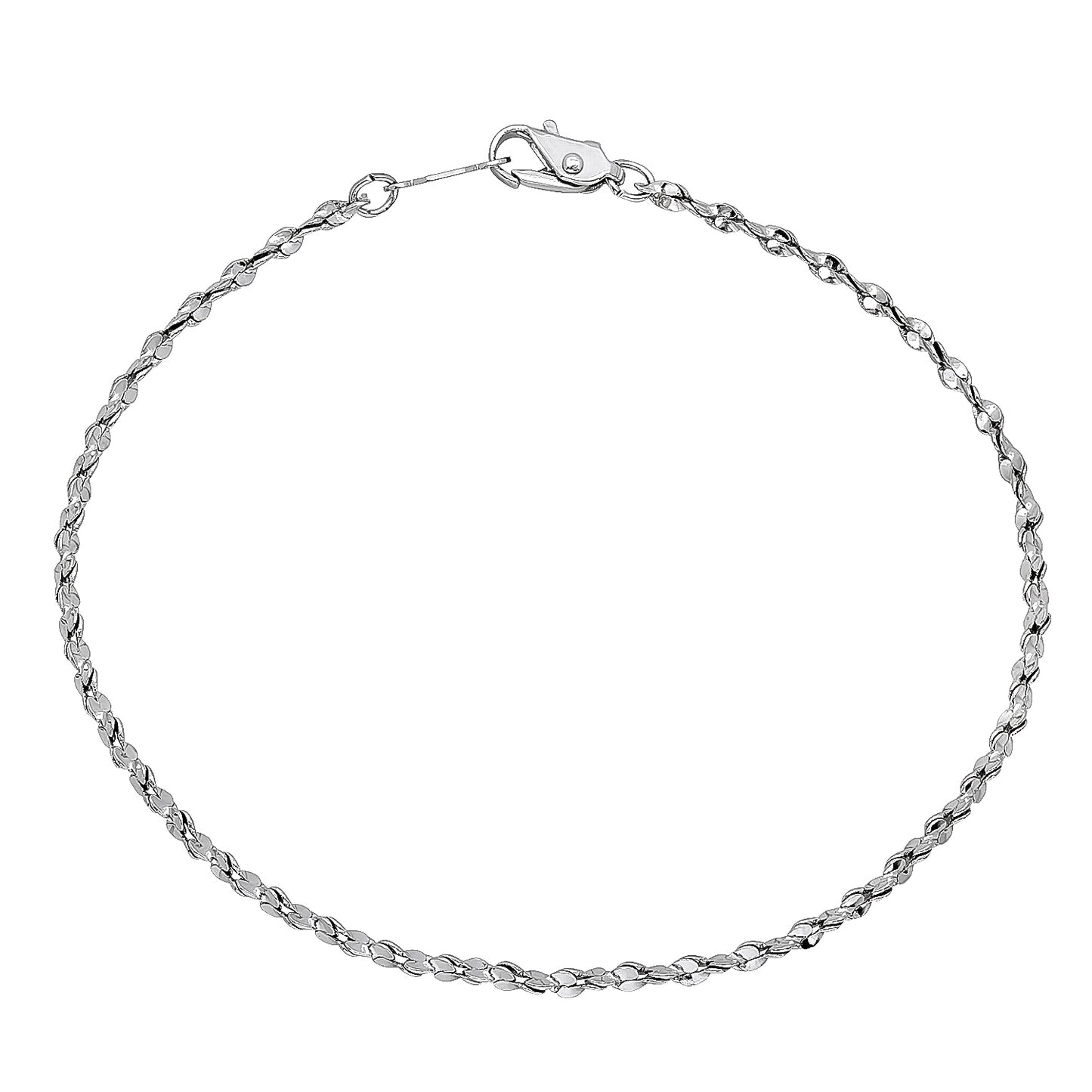 2mm Rhodium Plated Twisted Singapore Chain Necklace