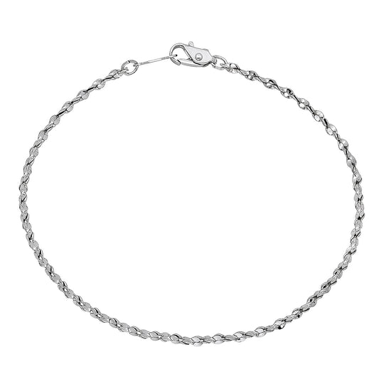 2mm Rhodium Plated Twisted Singapore Chain Link Bracelet