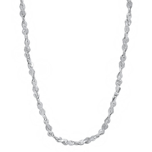 2.7mm Rhodium Plated Twisted Singapore Chain Necklace