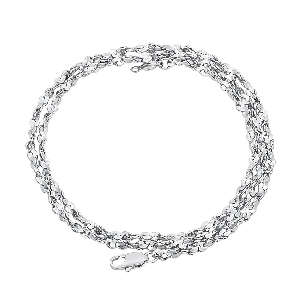 2.7mm Rhodium Plated Twisted Singapore Chain Necklace