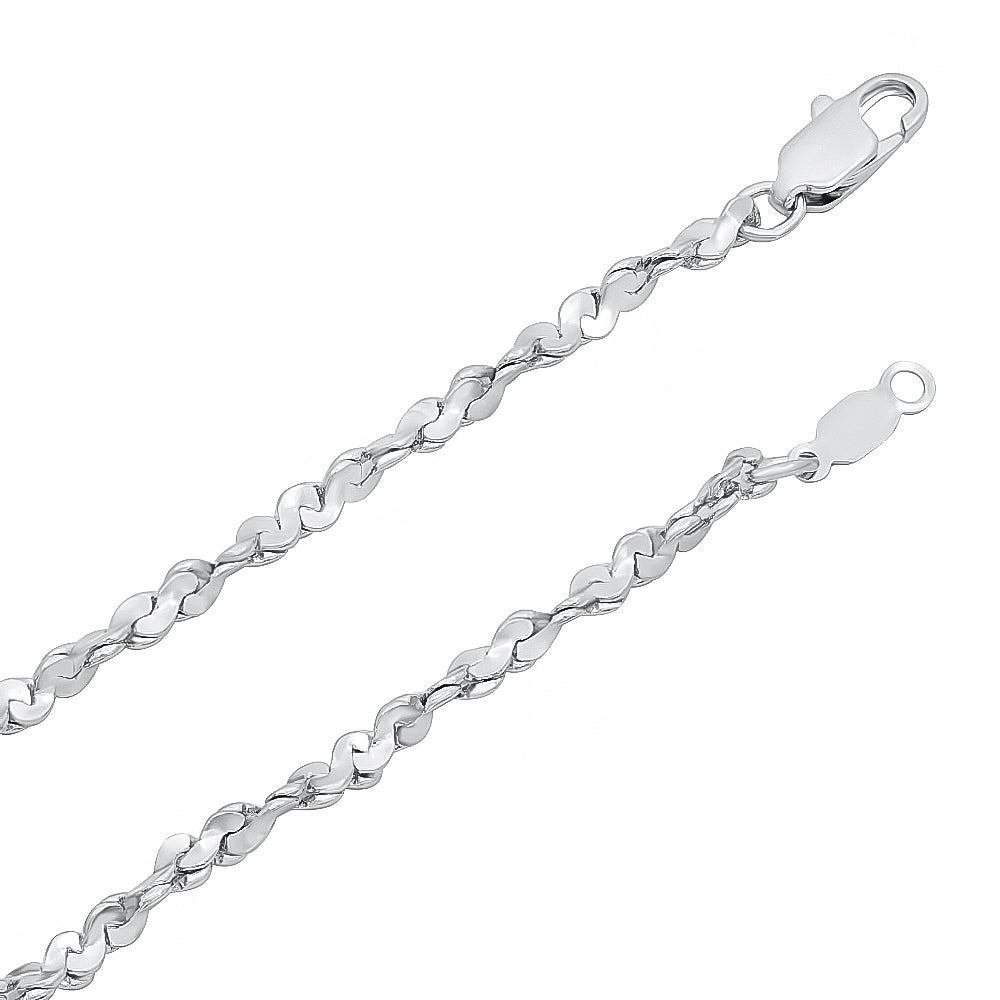 2.7mm Rhodium Plated Twisted Singapore Chain Necklace