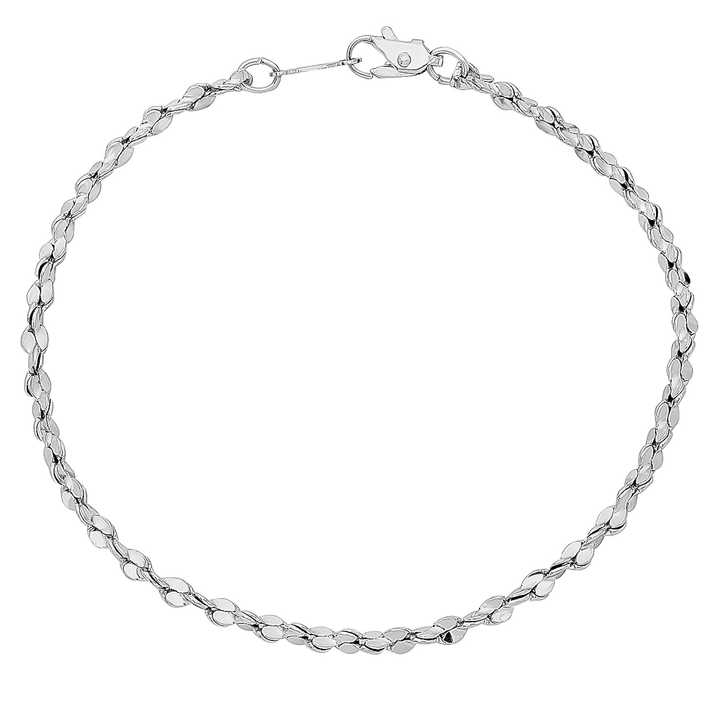 2.7mm Rhodium Plated Twisted Singapore Chain Necklace