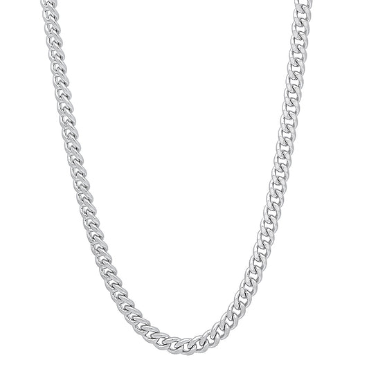 3mm Polished Rhodium Plated Flat Cuban Link Curb Chain Necklace + Gift Box