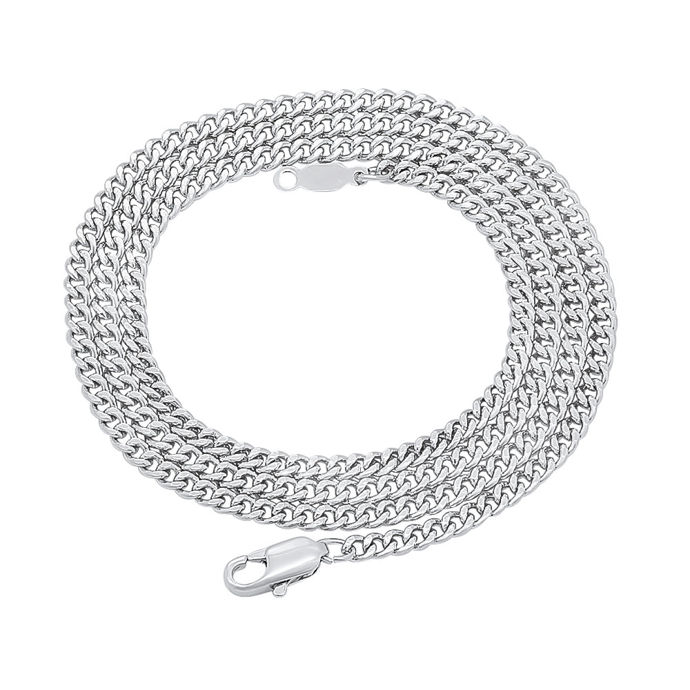 3mm Polished Rhodium Plated Flat Cuban Link Curb Chain Necklace + Gift Box