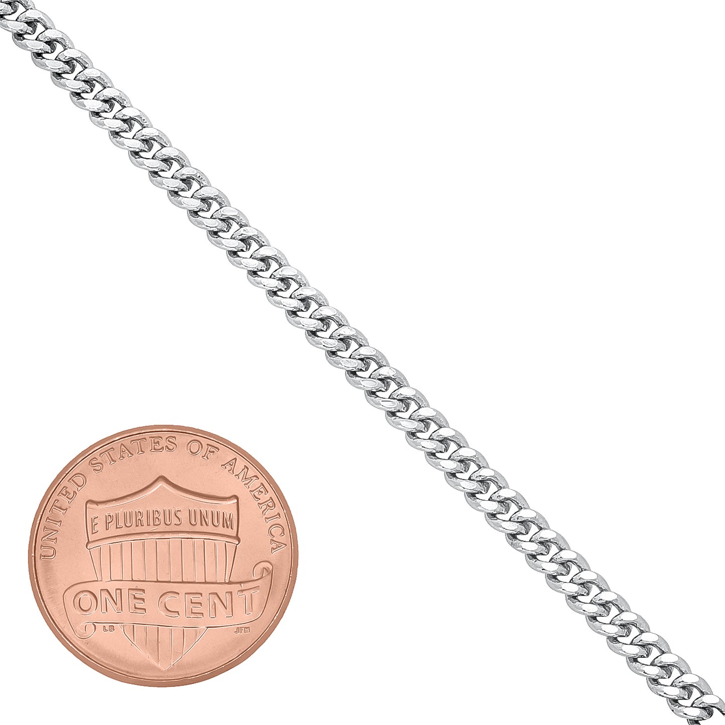 3mm Polished Rhodium Plated Flat Cuban Link Curb Chain Necklace + Gift Box