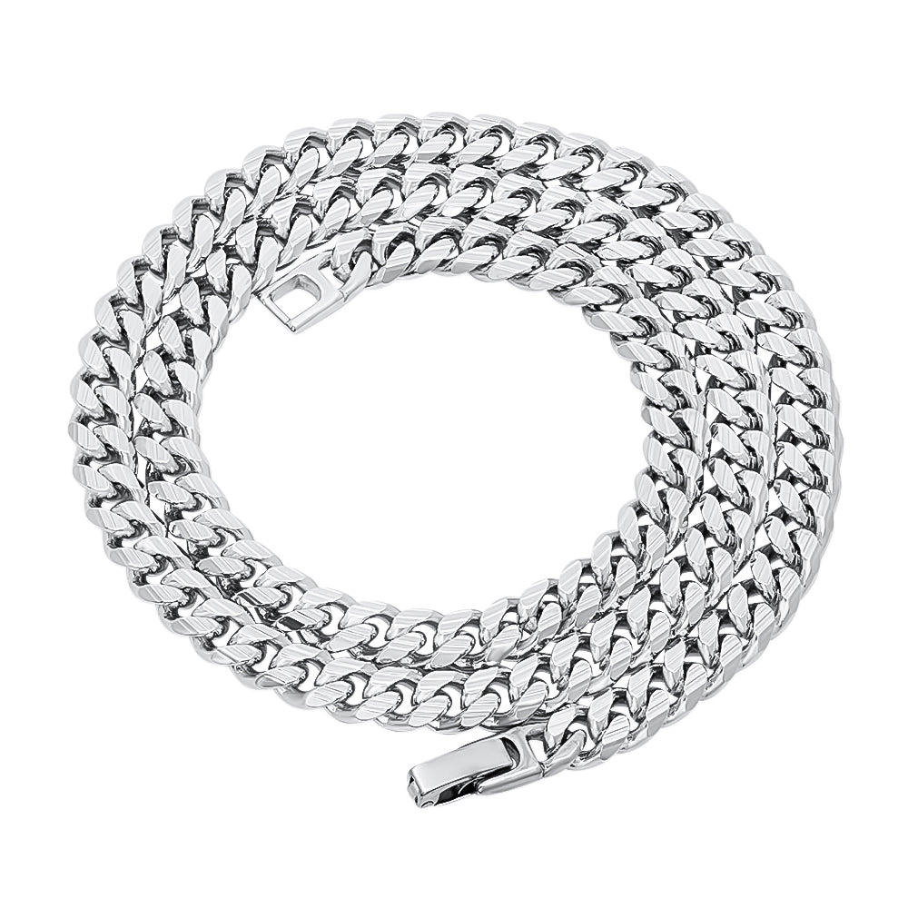 7mm Rhodium Plated Flat Cuban Link Curb Chain Necklace