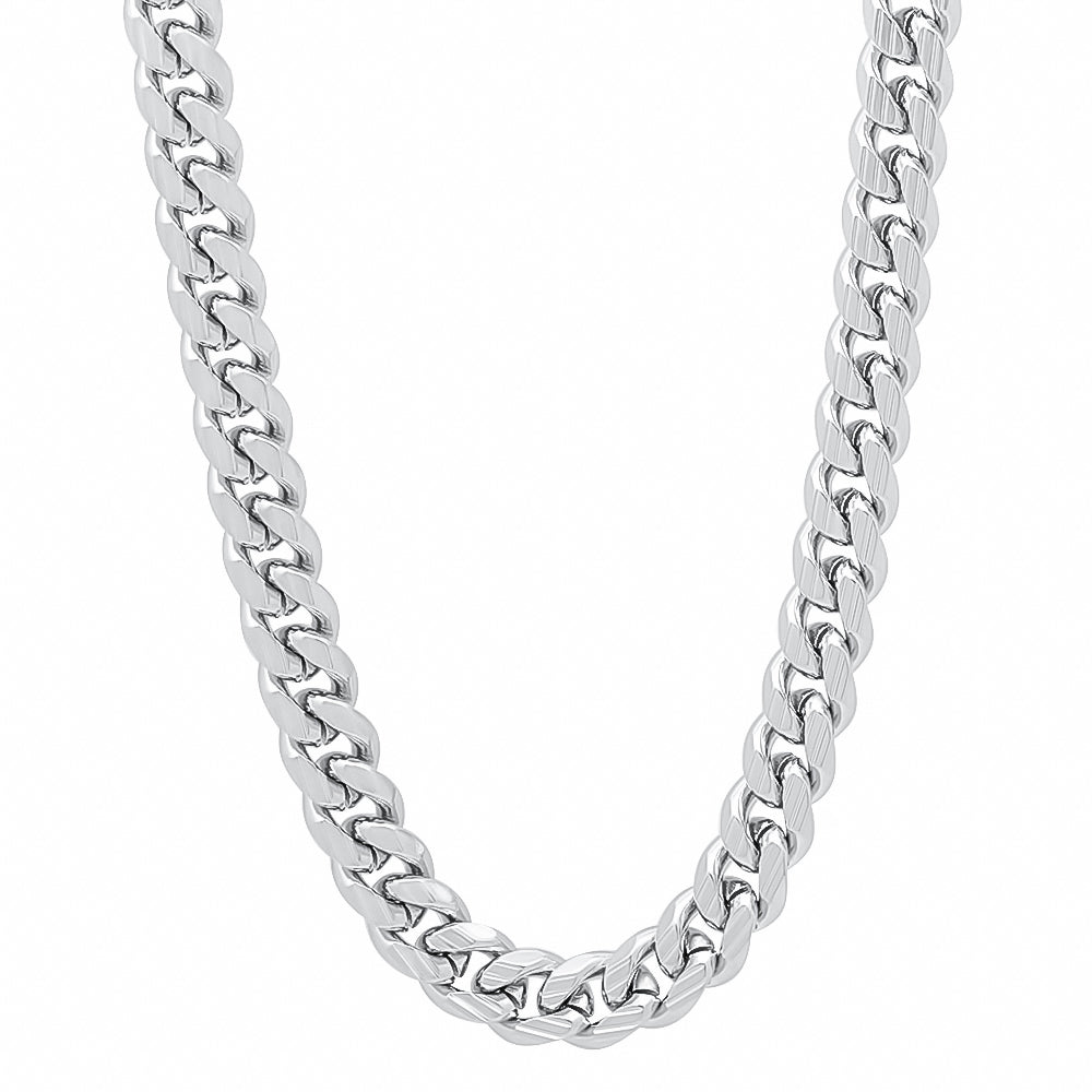 7mm Rhodium Plated Flat Cuban Link Curb Chain Necklace