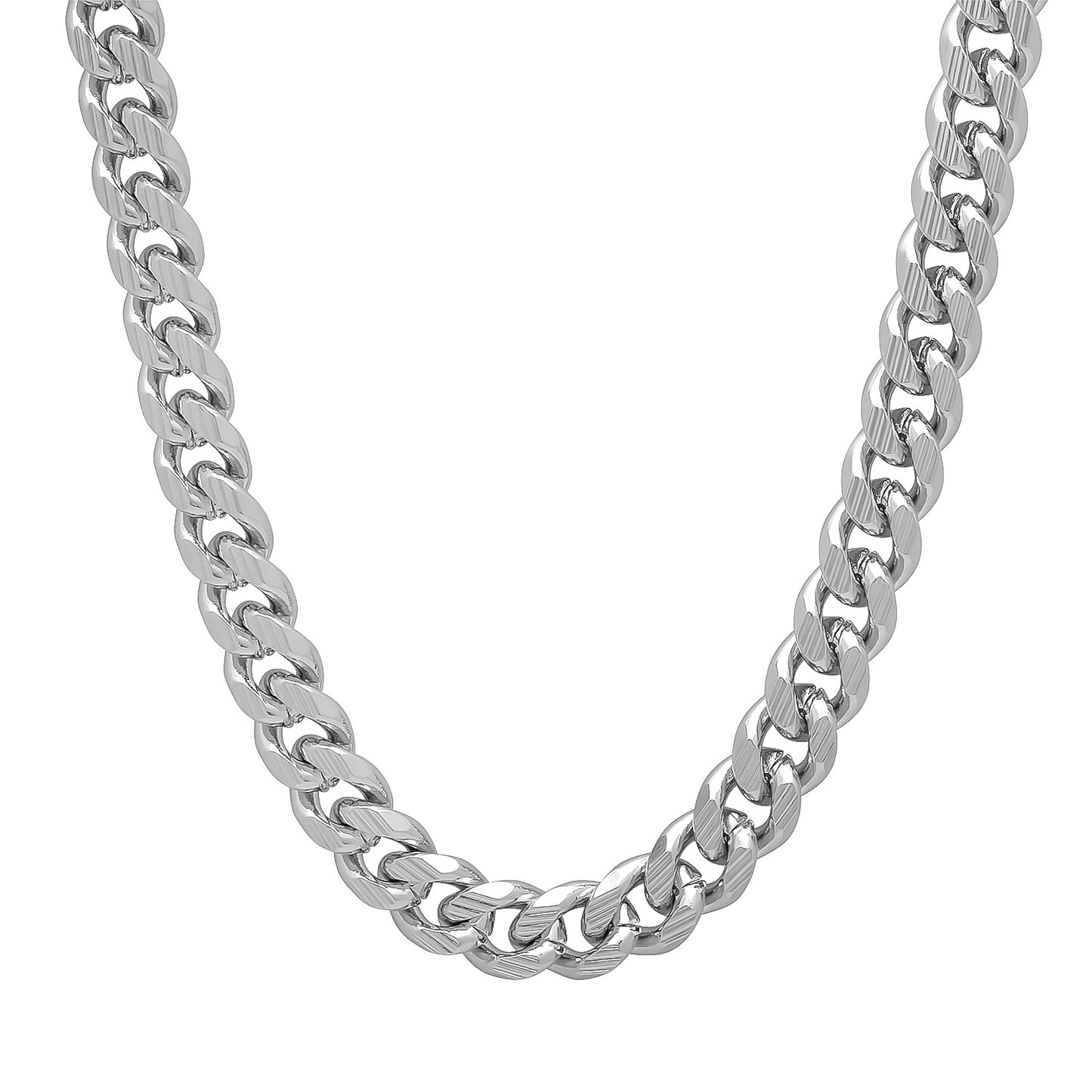 7mm Rhodium Plated Flat Cuban Link Curb Chain Necklace