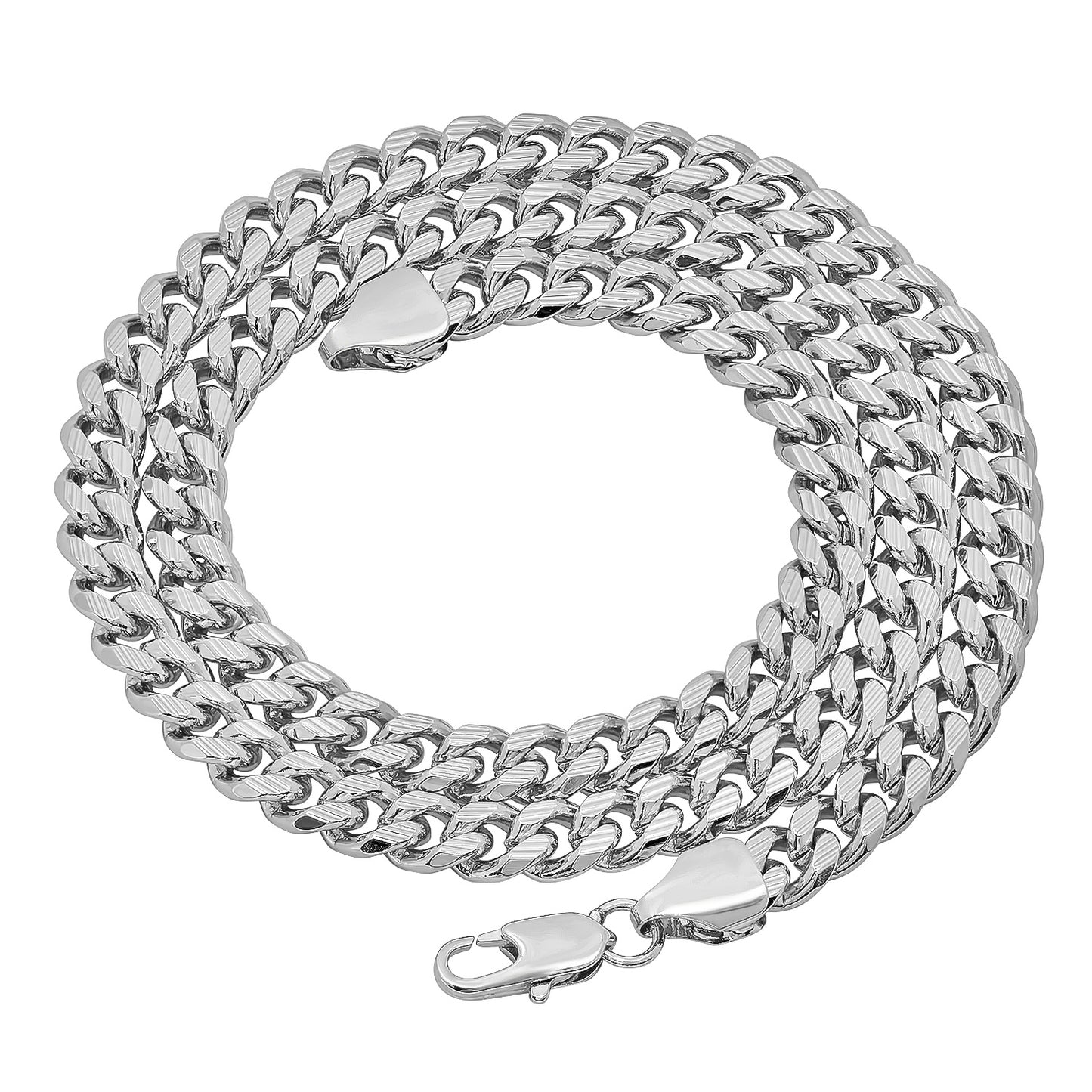 7mm Rhodium Plated Flat Cuban Link Curb Chain Necklace